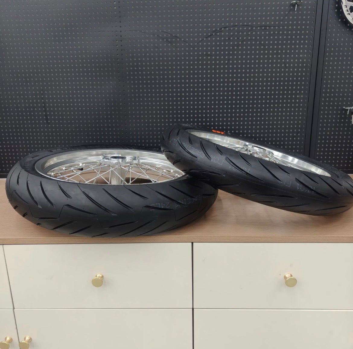 Surron Ultra Bee 100/80-17 130/70/17 Chrome Supermoto Wheelset